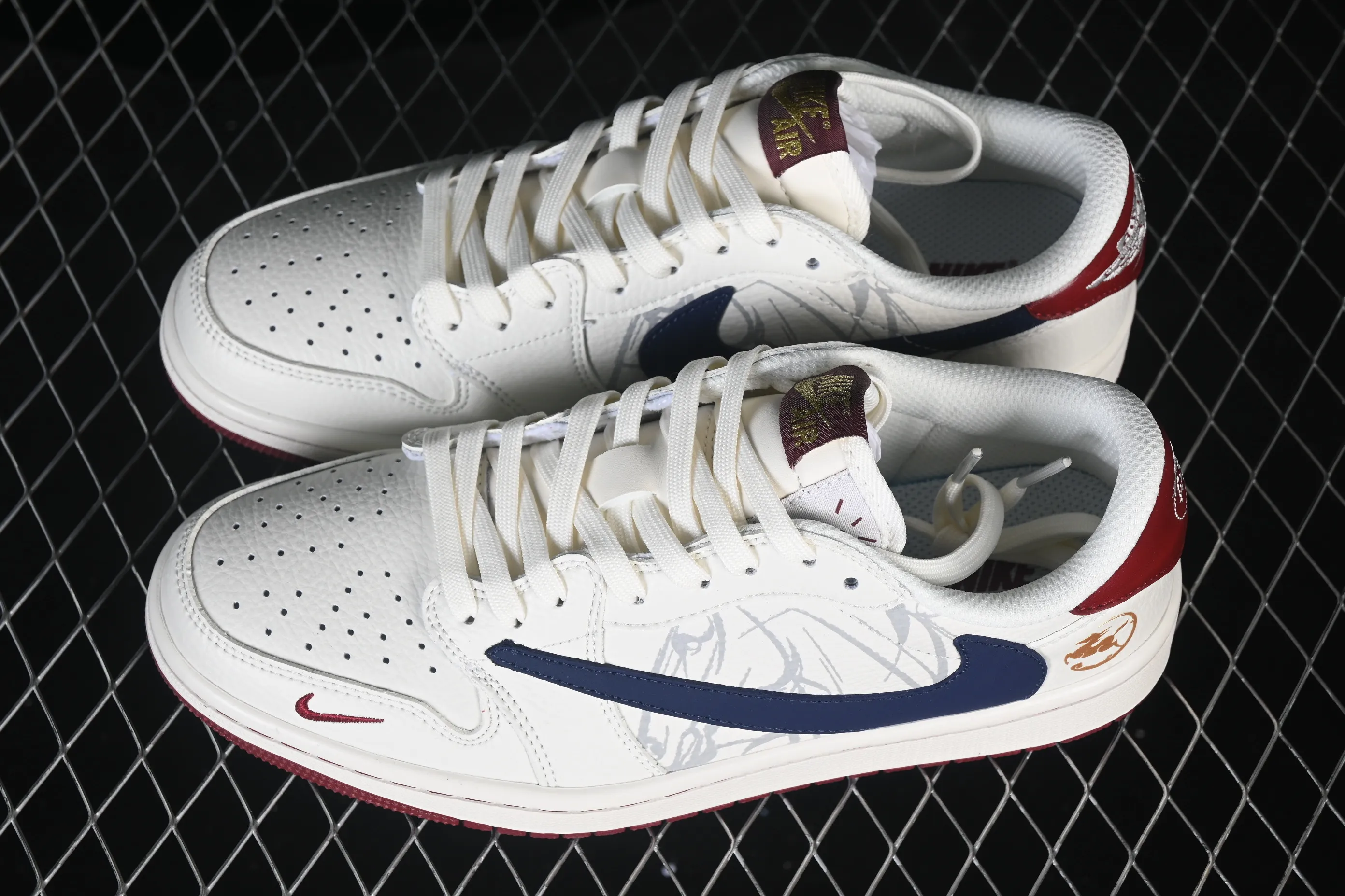 All categories Air Jordan Jordan series basketball shoes Air Jordan 1 Low High-end customized low-top sneakers Travis Scott x Fragment Design x Air Jordan 1 Low OG SP AJ1 Joe 1 Year of the Horse limited white blue wine red low-top cultural casual sneakers NH0601-064